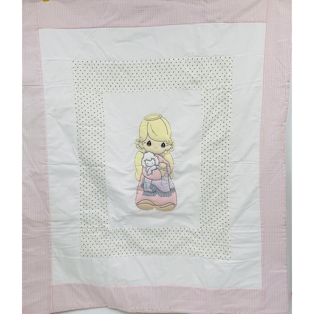 Vintage Precious Moments Fabric Panel Crib Blanket Quilt Baby Nursery